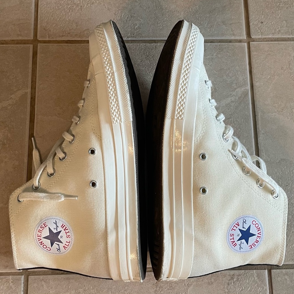 💲OLD - CDG Cream authentic retro high Converse top canvas sneakers - SIZE 11 - Picture 9 of 13